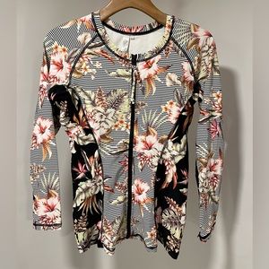 Azura long sleeve swim shirt size L 10/12 in black stripe floral